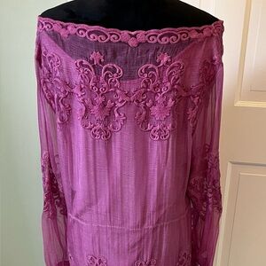 Soft Surroundings Lilac Sheer Silk Embroidered Tunic Top or Dress Gorgeous!
